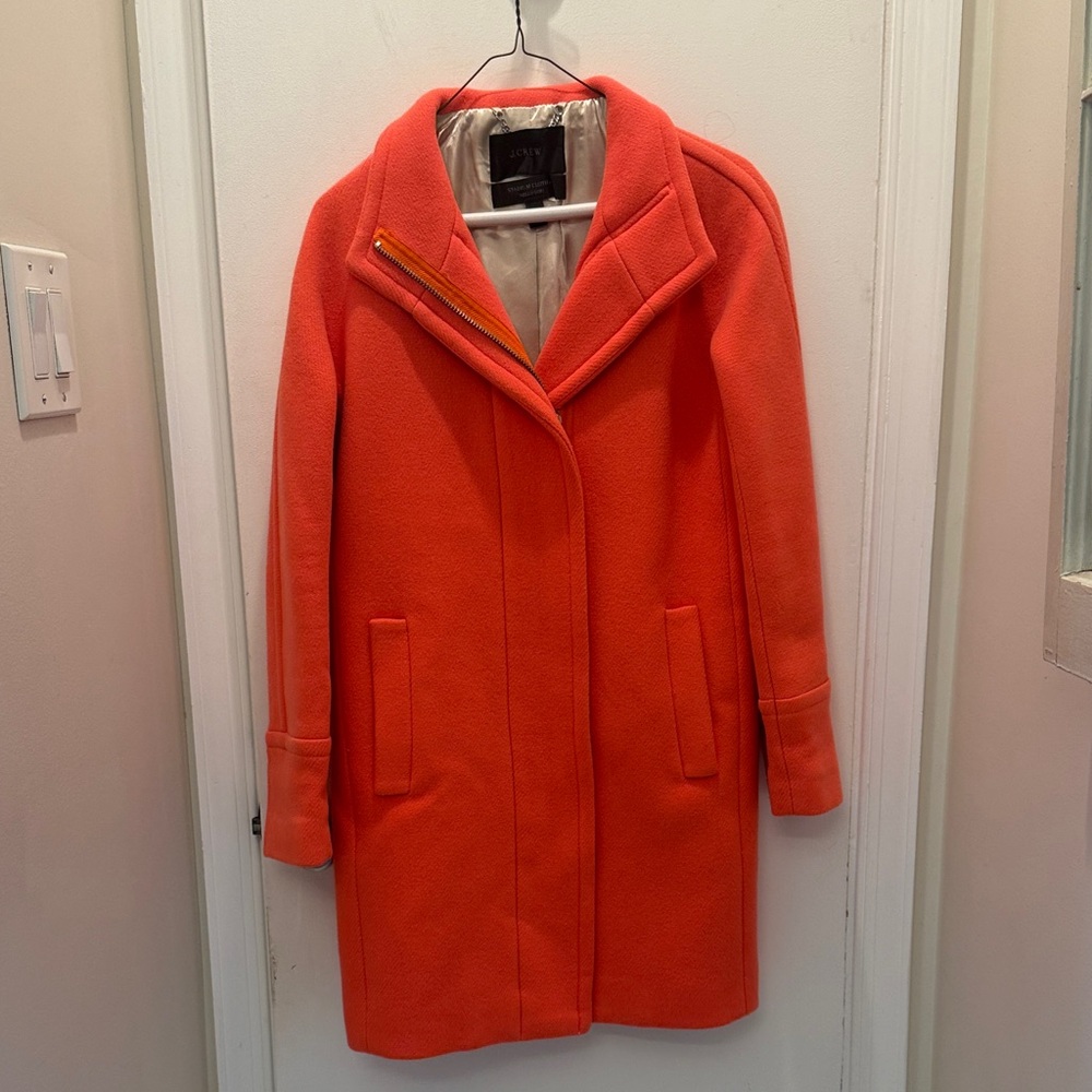 J. Crew Orange Wool Stadium Coat with Notched Collar
